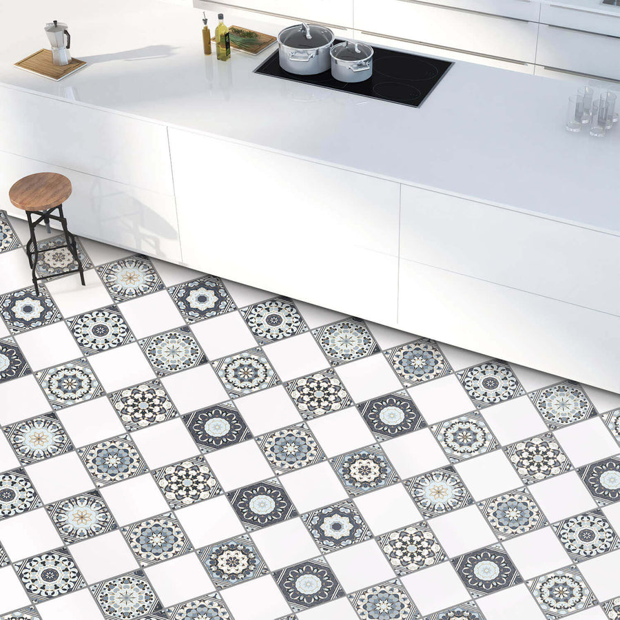 Fliesenaufkleber Boden Küche - Grey Patternstyle