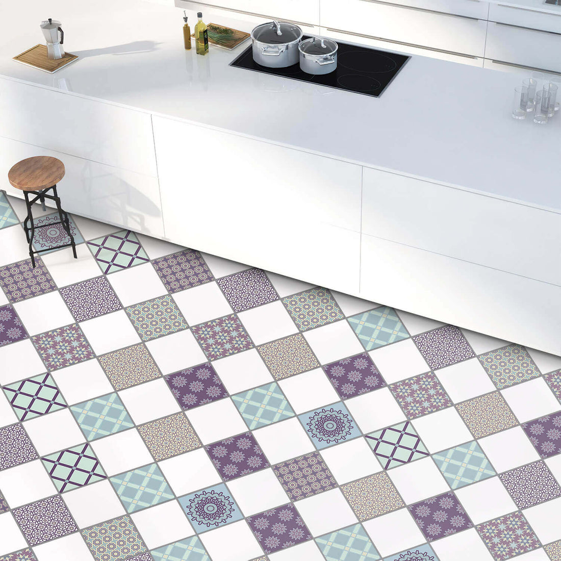Fliesenaufkleber Boden Küche - Pastell Pattern