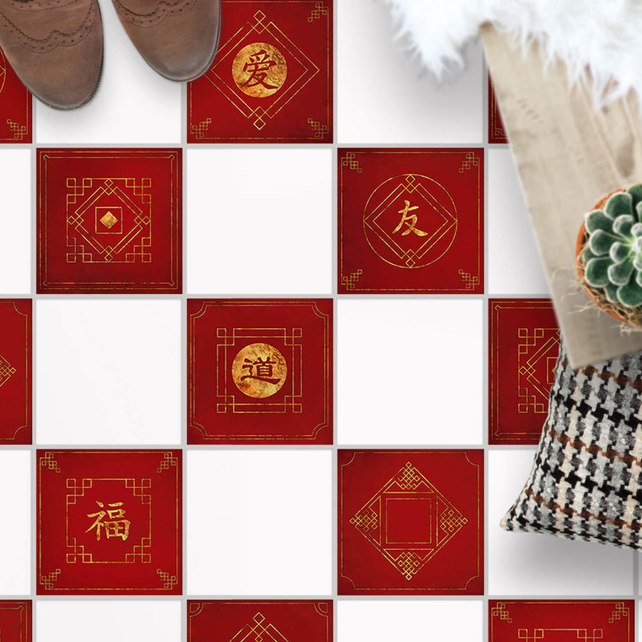 Fliesenaufkleber Boden Muster - Chinese Tiles