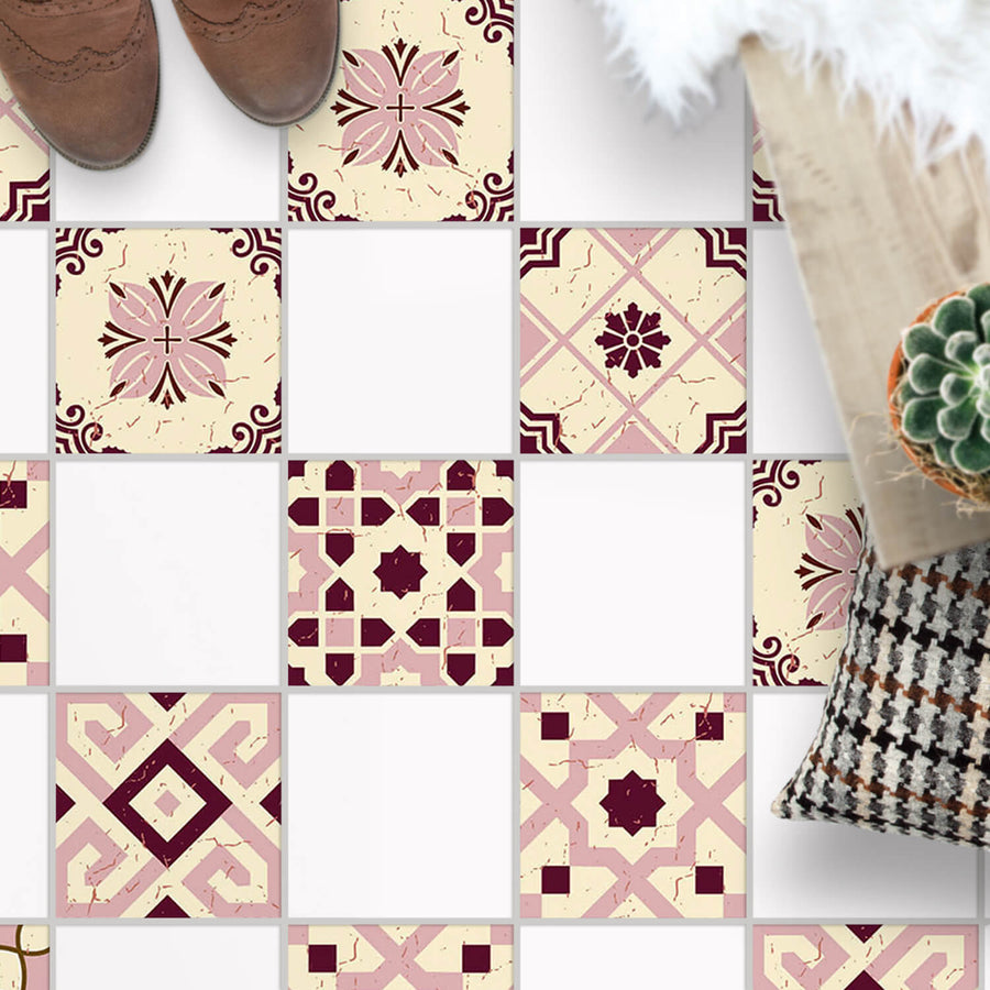 Fliesenaufkleber Boden Muster - Mediterranean Tile Set - Red Purple