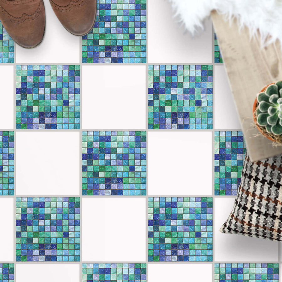 Fliesenaufkleber Boden Muster - Mosaik Grün-Blau