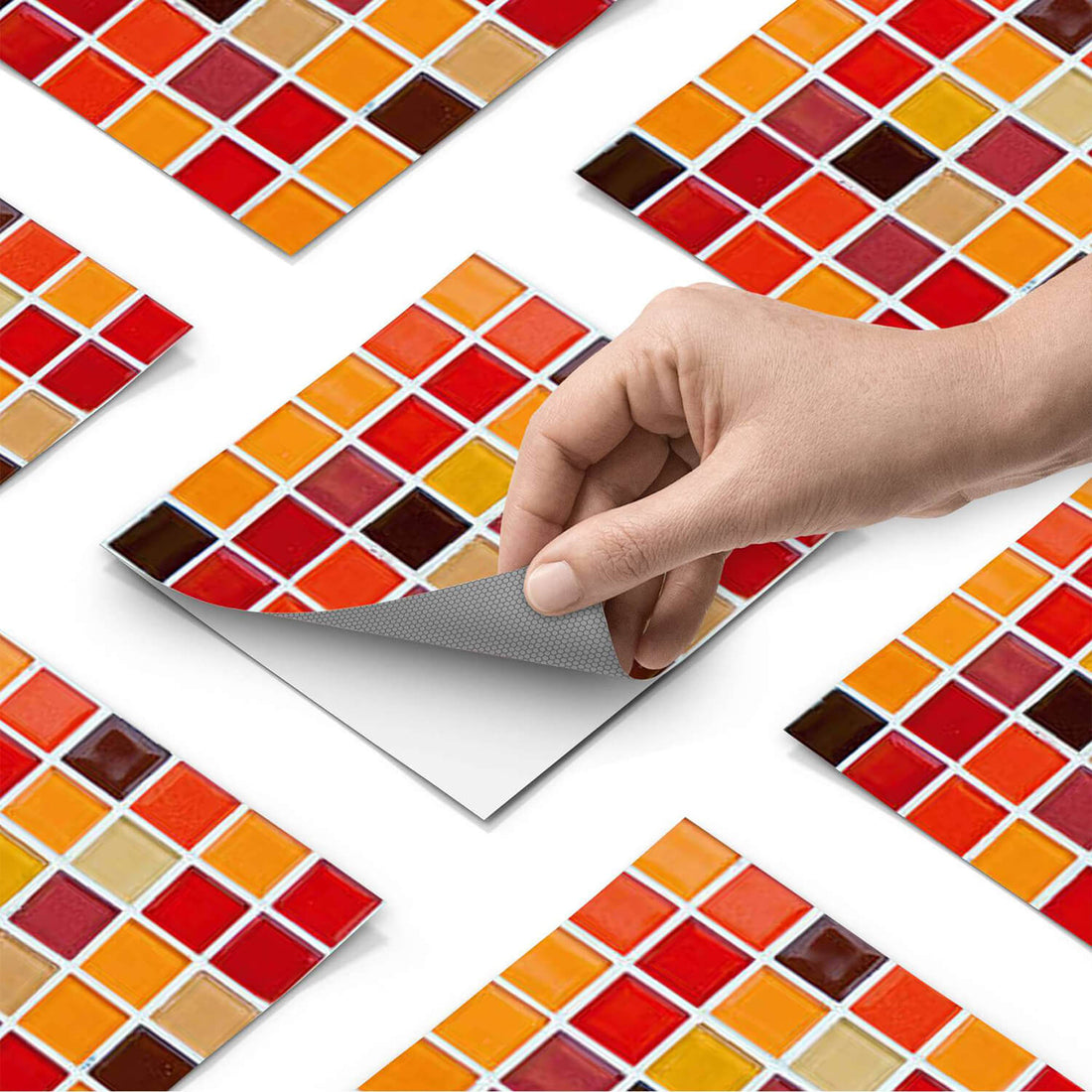 Fliesenaufkleber Boden (selbstklebend) - Mosaik Rot-Orange