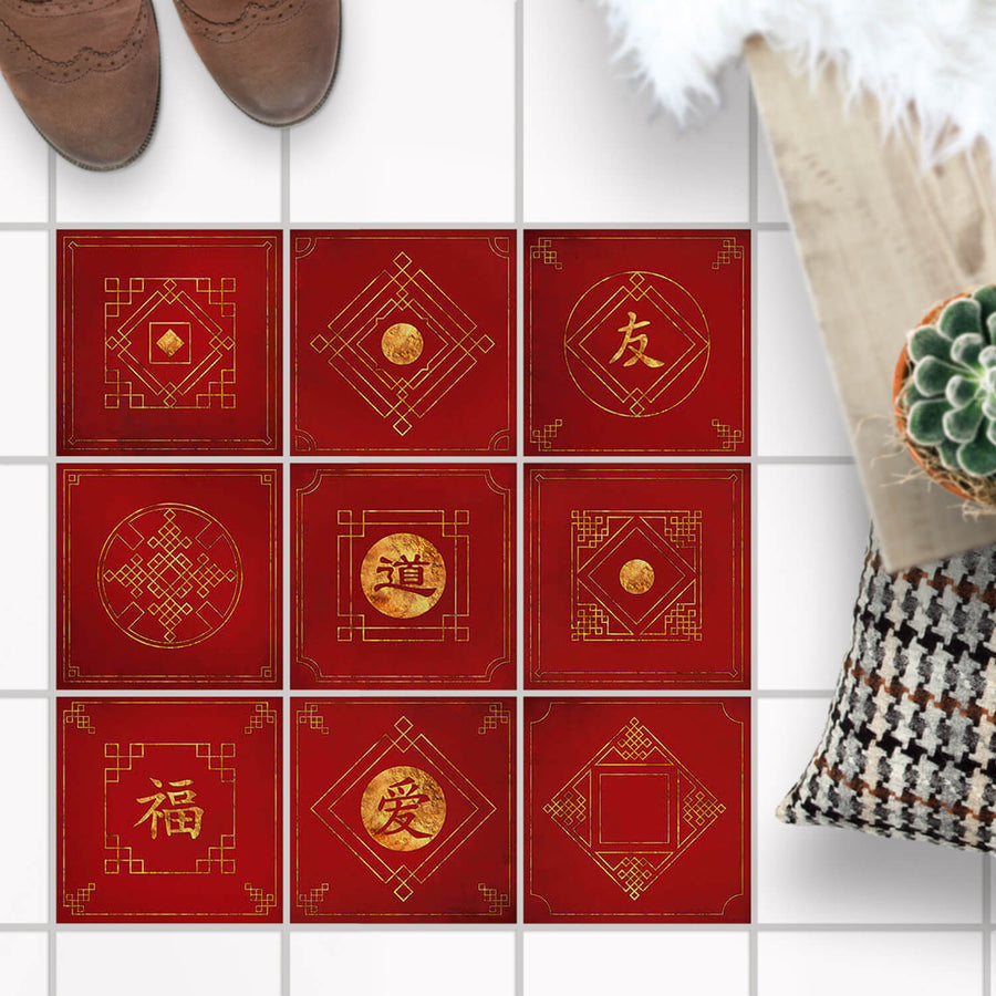 Fliesenaufkleber Boden Set - Chinese Tiles