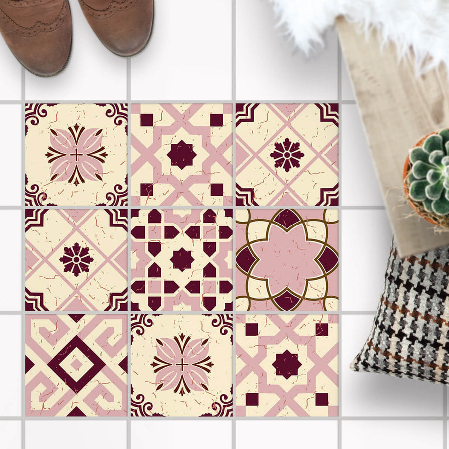 Fliesenaufkleber Boden Set - Mediterranean Tile Set - Red Purple