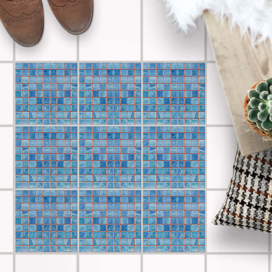 Fliesenaufkleber Boden Set - Mosaik Blau