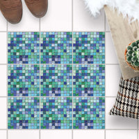 Fliesenaufkleber Boden Set - Mosaik Grün-Blau