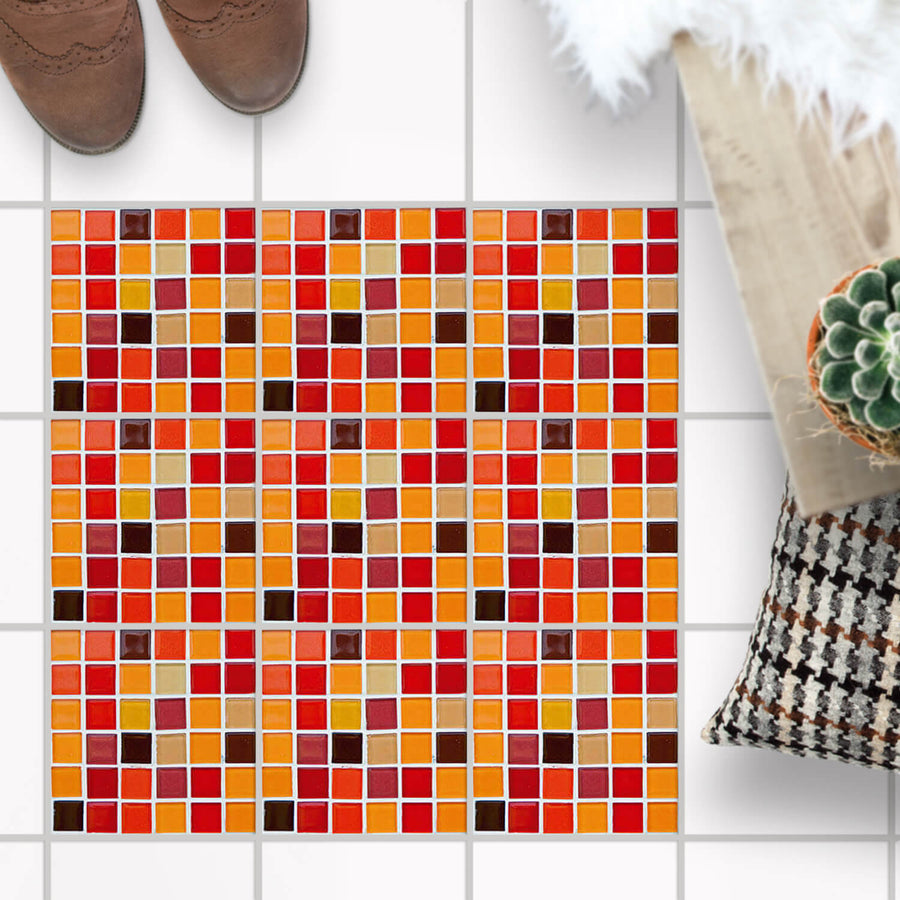 Fliesenaufkleber Boden Set - Mosaik Rot-Orange