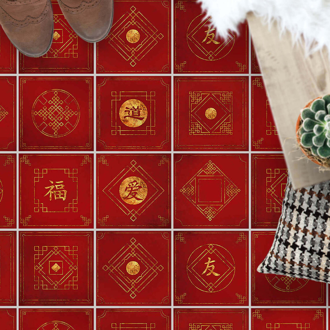 Fliesenaufkleber Boden - Vollflächig - Chinese Tiles