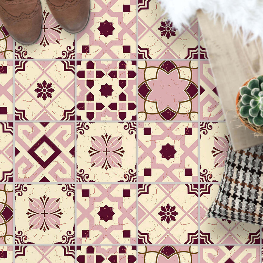 Fliesenaufkleber Boden - Vollflächig - Mediterranean Tile Set - Red Purple