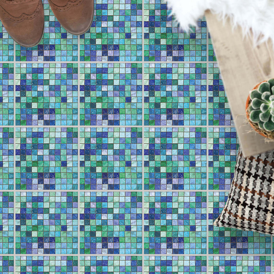 Fliesenaufkleber Boden - Vollflächig - Mosaik Grün-Blau