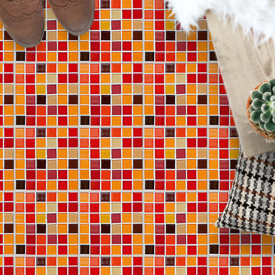 Fliesenaufkleber Boden - Vollflächig - Mosaik Rot-Orange