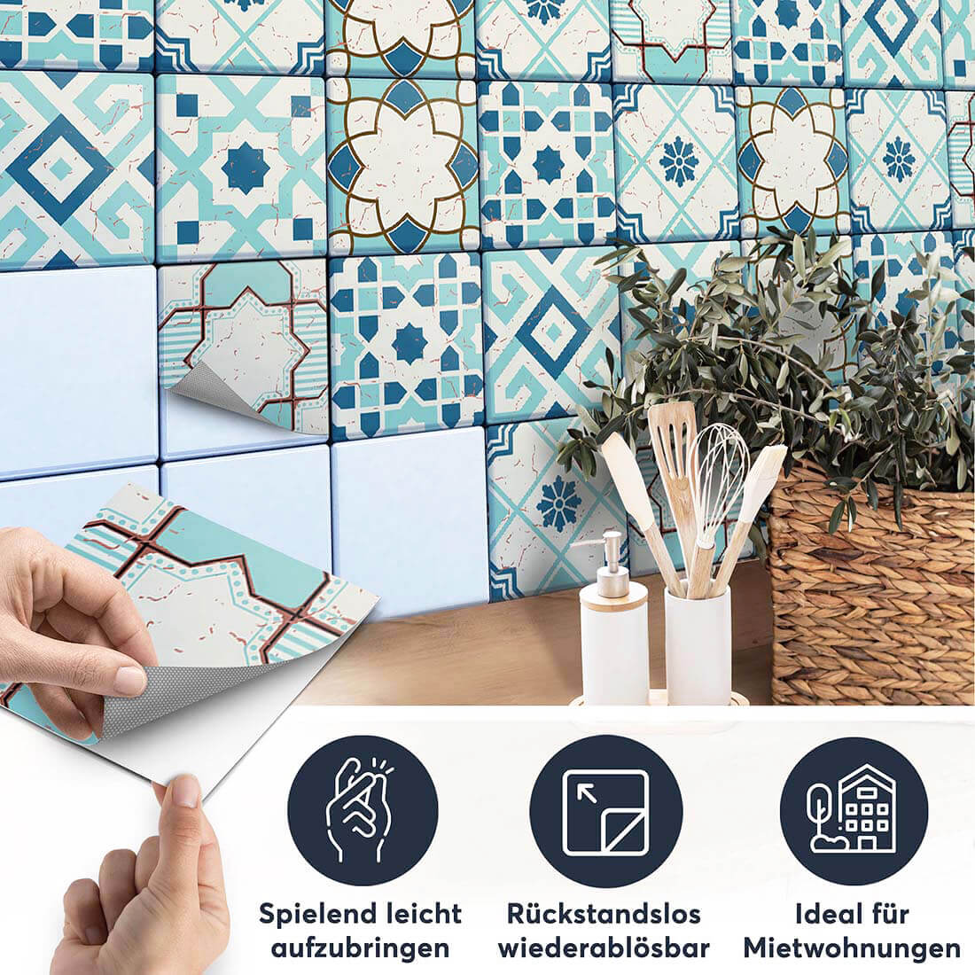Fliesenaufkleber Küche Aufbringen - Mediterranean Tile Set - Emerald Green