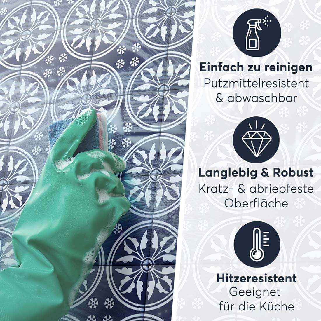 Fliesenaufkleber Einfach Reinigen - Deep Blue Pattern