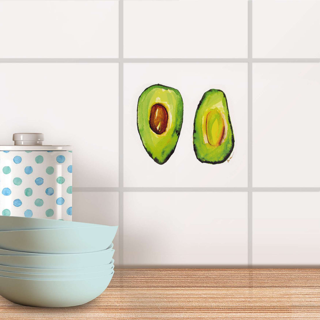 Fliesenaufkleber Küche - Avocado halb und halb