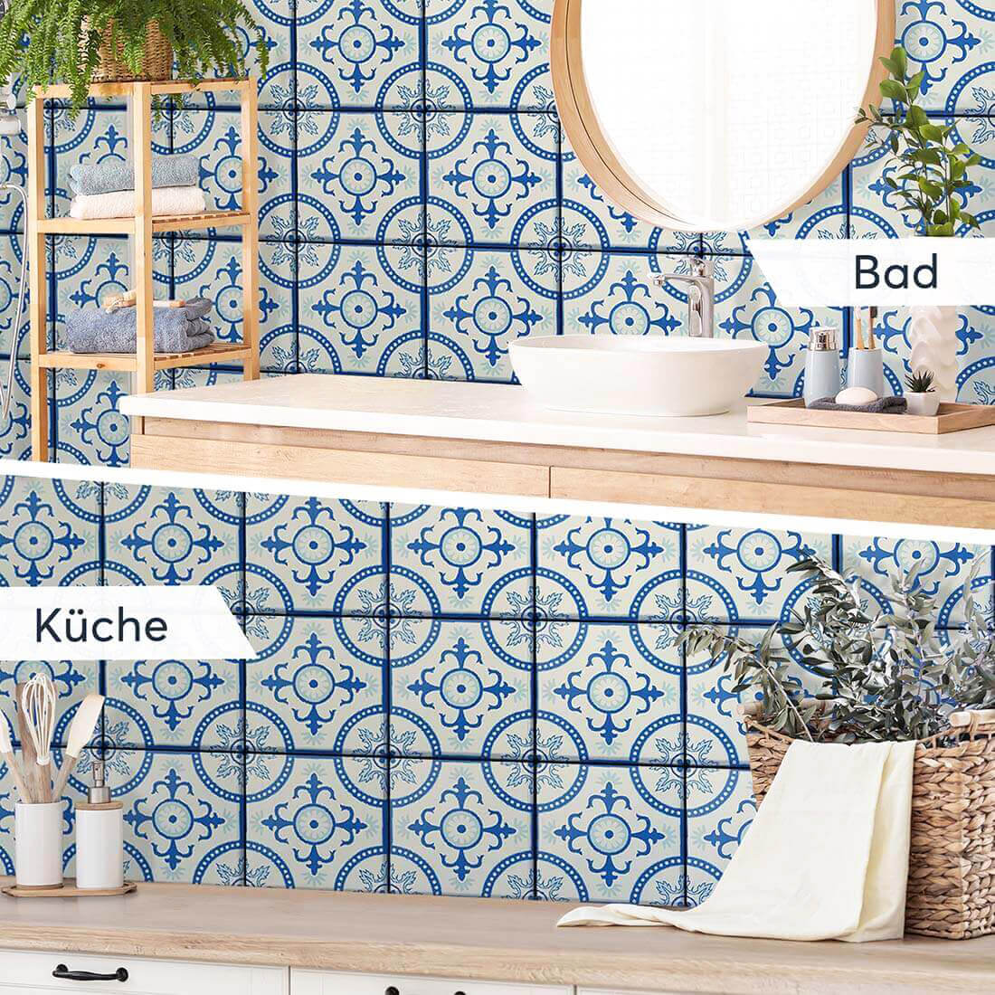 Fliesenaufkleber Küche Bad - Blue Pattern Line