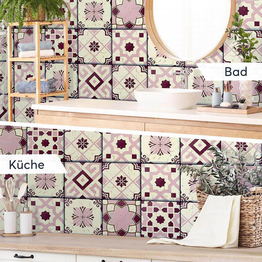Fliesenaufkleber Küche Bad - Mediterranean Tile Set - Red Purple