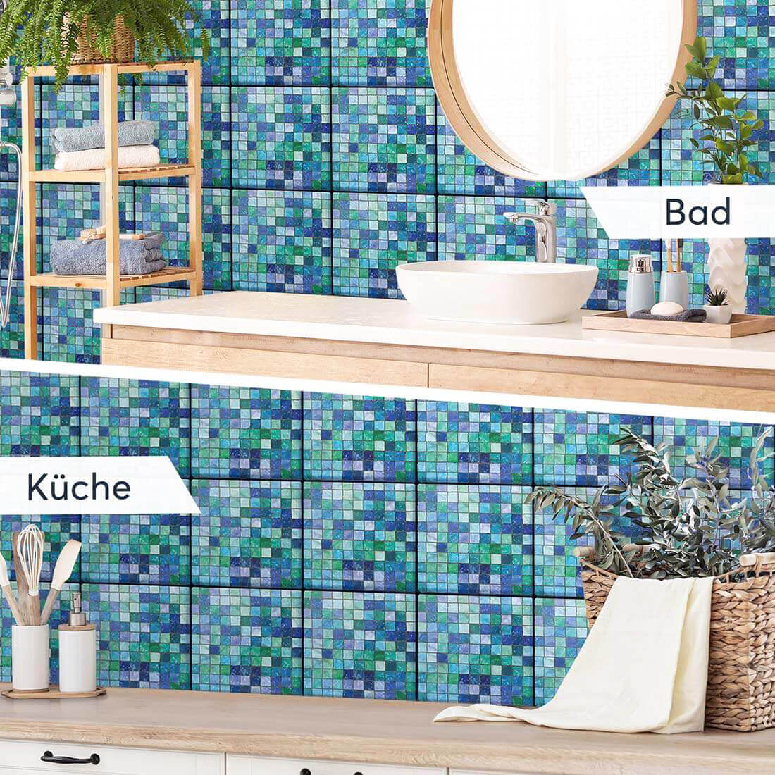 Fliesenaufkleber Küche Bad - Mosaik Grün-Blau