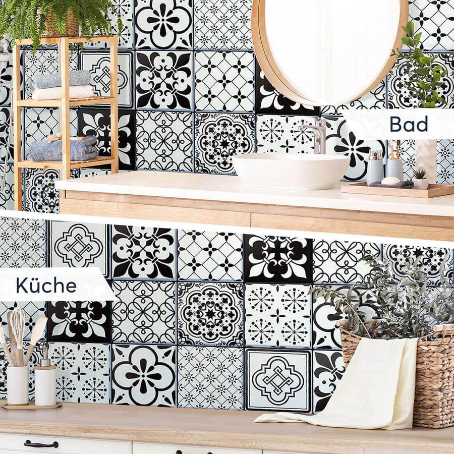 Fliesenaufkleber Küche Bad - Schwarz weiße Fantasie