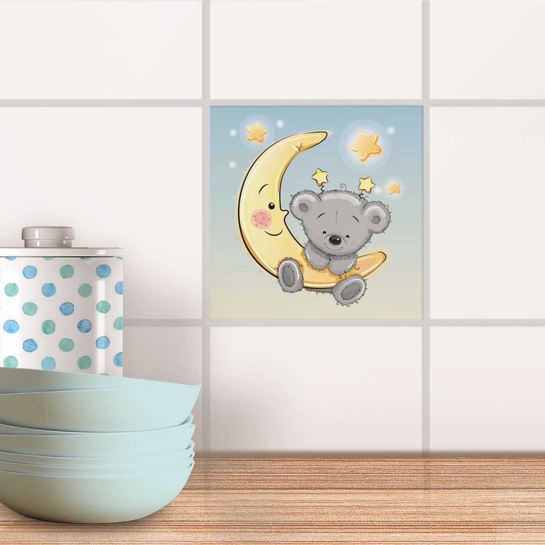 Fliesenaufkleber Küche - Teddy und Mond