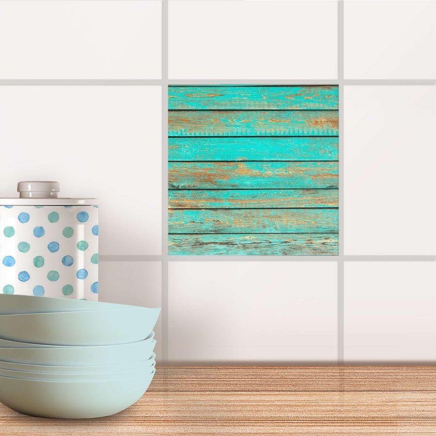 Fliesenaufkleber Küche - Wooden Aqua