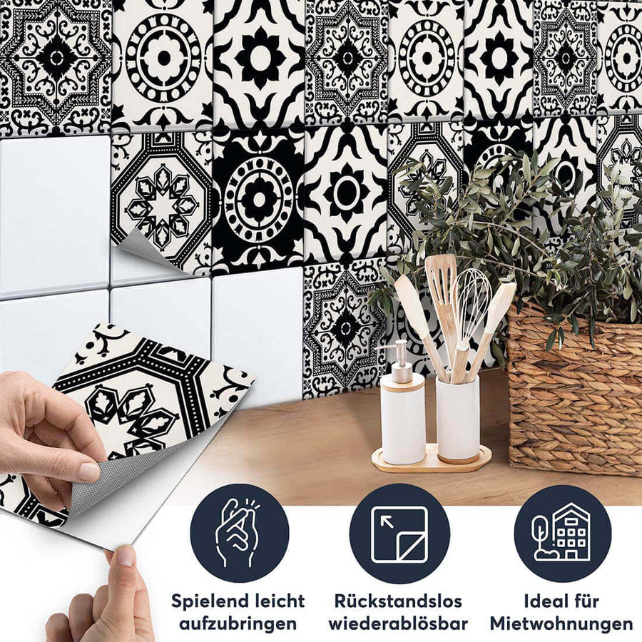 Fliesenaufkleber set rechteckig Küche Aufbringen - Autumn Mystery Black