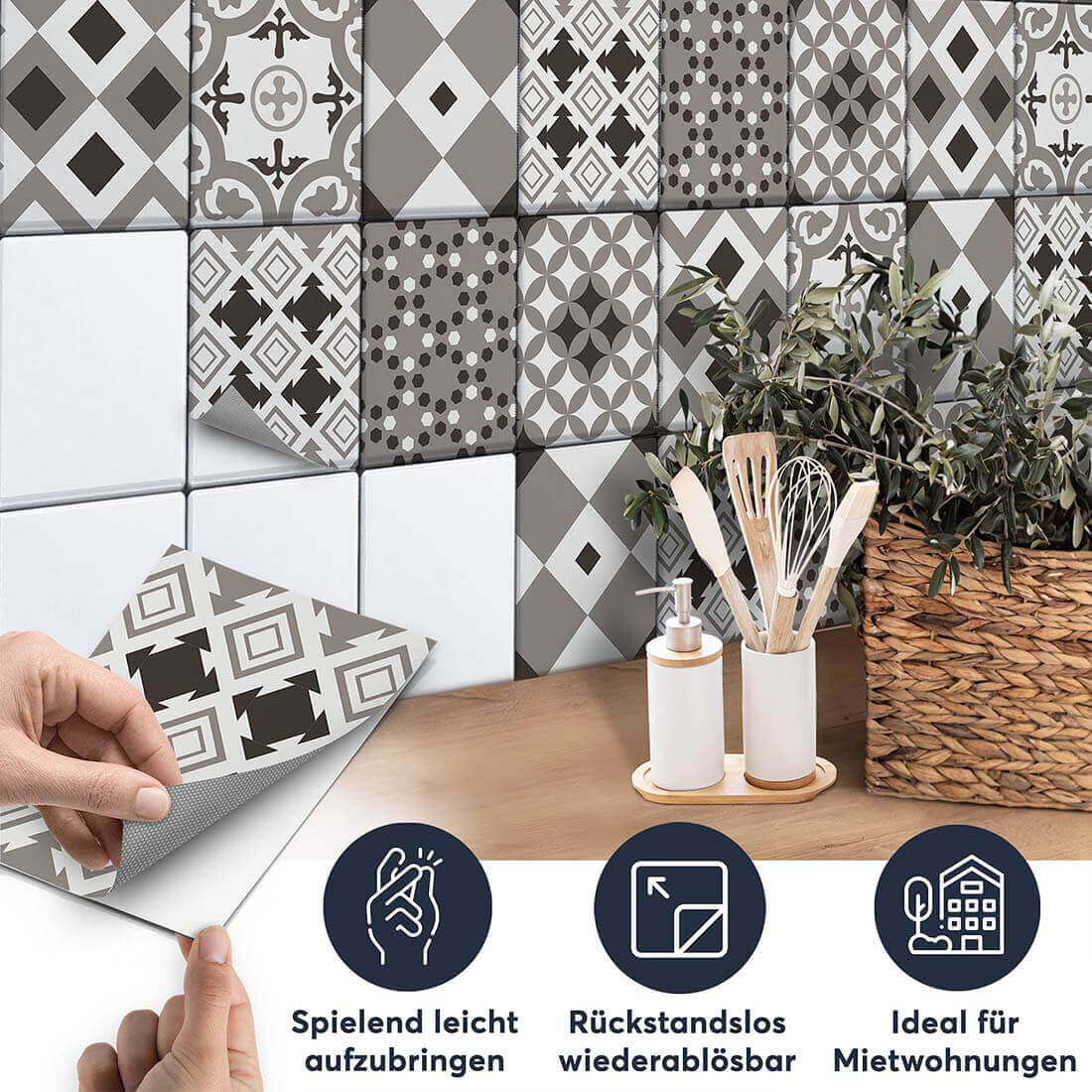 Fliesenaufkleber set rechteckig Küche Aufbringen - Classic Elegance