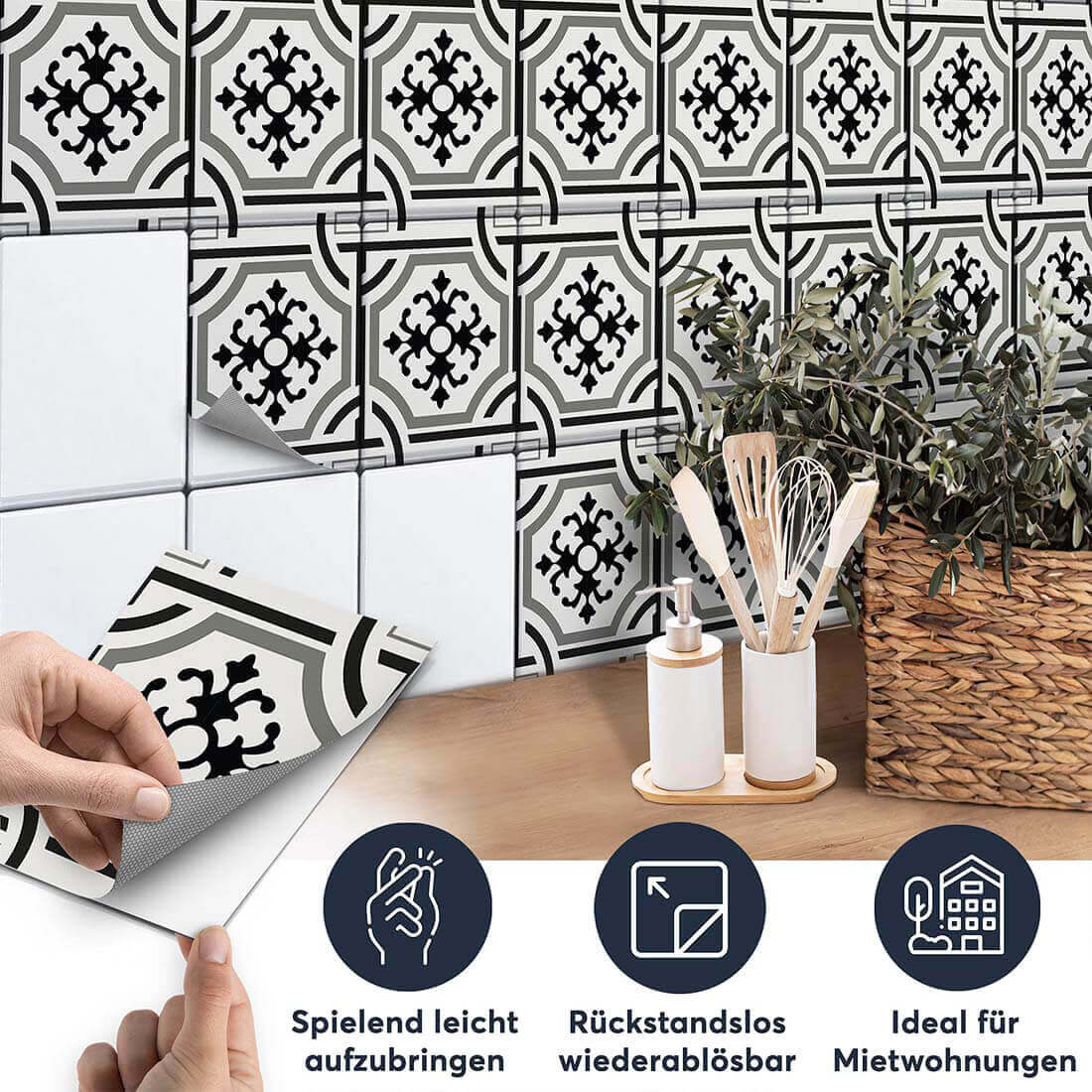 Fliesenaufkleber set rechteckig Küche Aufbringen - Grey ornaments