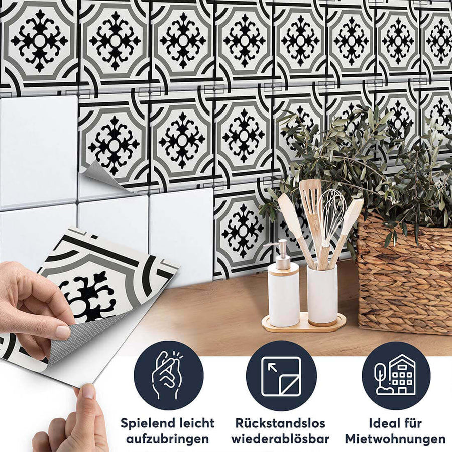 Fliesenaufkleber set rechteckig Küche Aufbringen - Grey ornaments