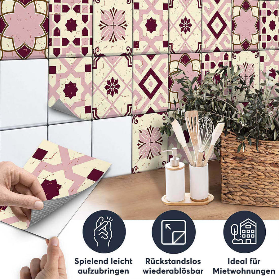 Fliesenaufkleber set rechteckig Küche Aufbringen - Mediterranean Tile Set - Red Purple