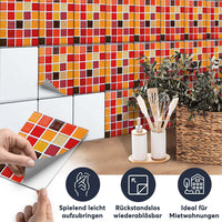 Fliesenaufkleber set rechteckig Küche Aufbringen - Mosaik Rot-Orange