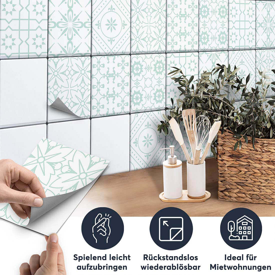 Fliesenaufkleber set rechteckig Küche Aufbringen - Türkise Ornamente