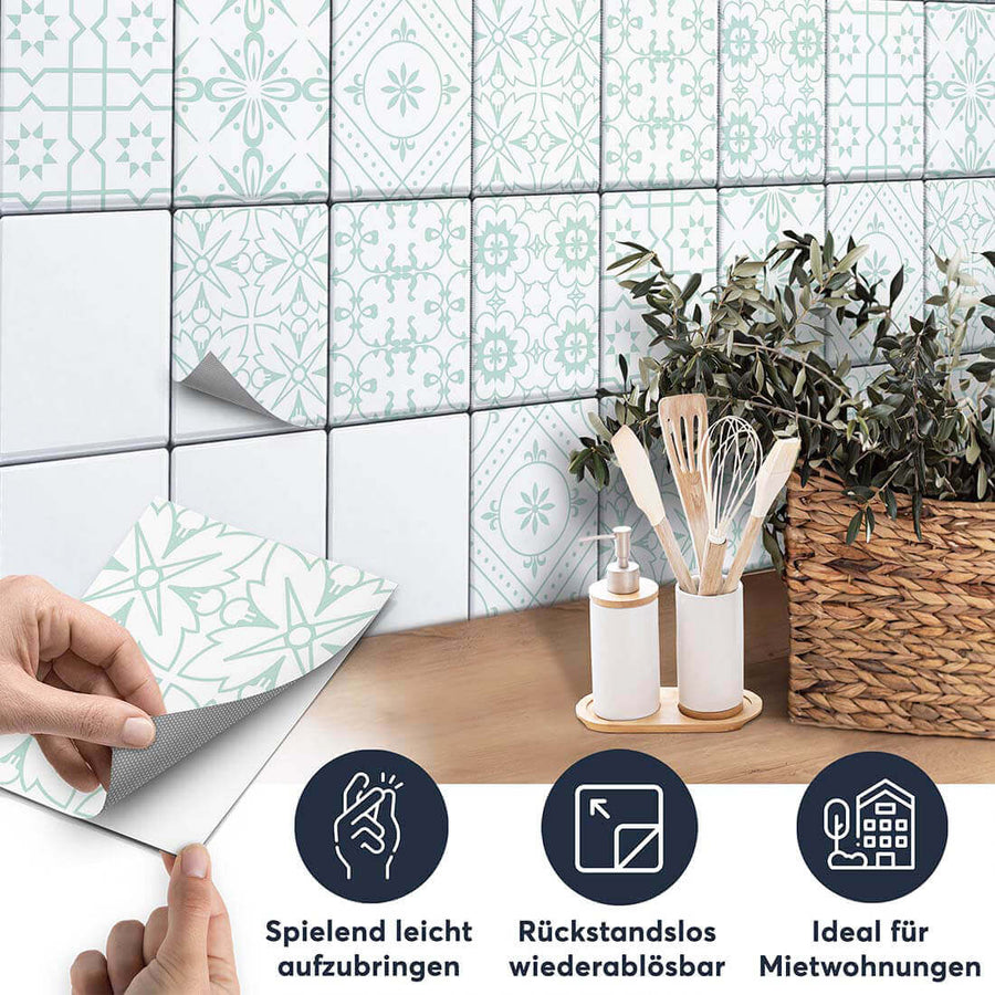 Fliesenaufkleber set rechteckig Küche Aufbringen - Türkise Ornamente