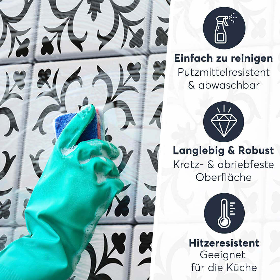 Fliesenaufkleber rechteckig Einfach Reinigen - Black Flower Pattern