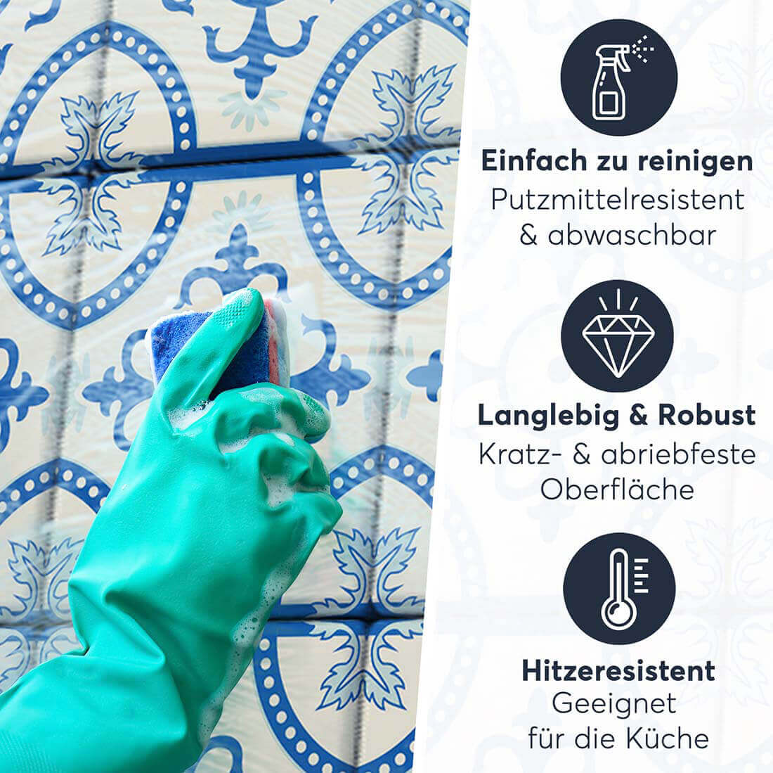 Fliesenaufkleber rechteckig Einfach Reinigen - Blue Pattern Line