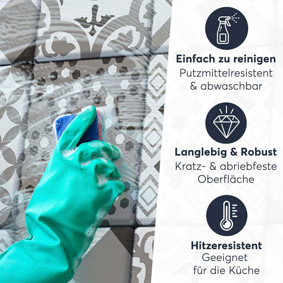Fliesenaufkleber rechteckig Einfach Reinigen - Classic Elegance