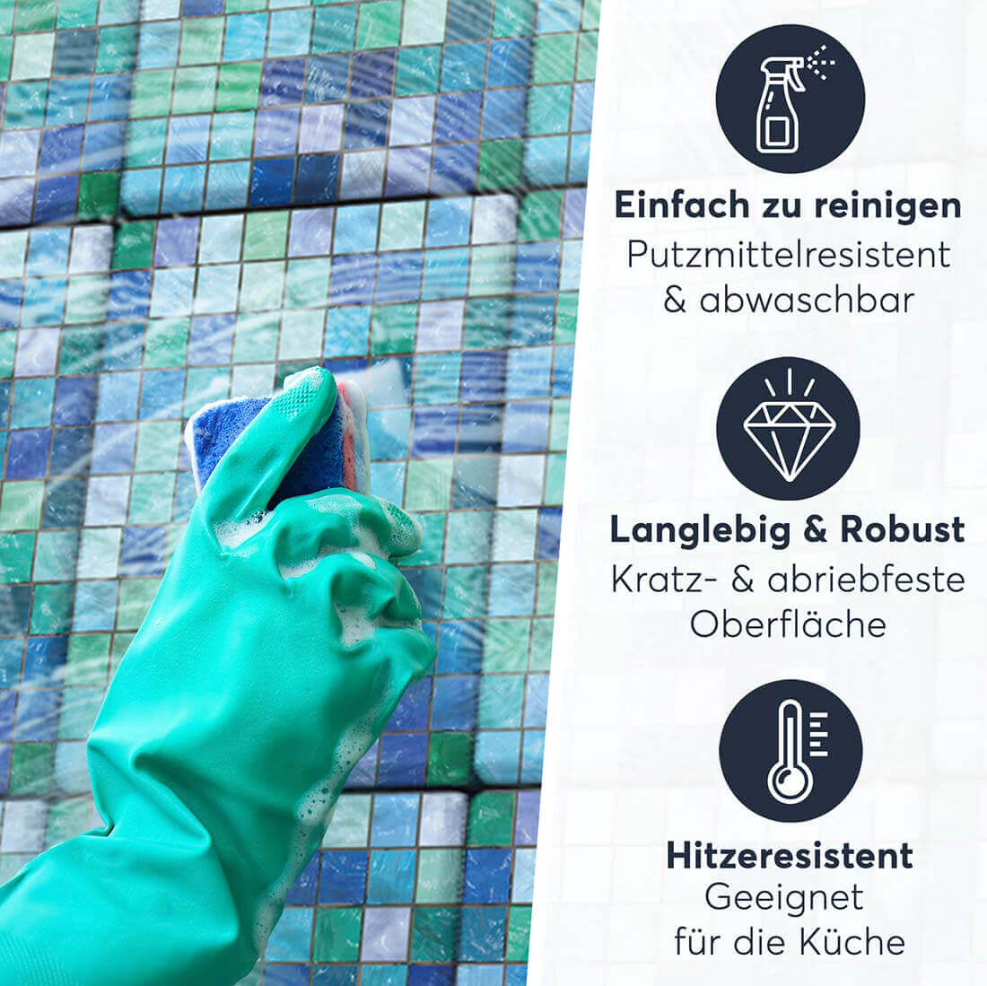 Fliesenaufkleber rechteckig Einfach Reinigen - Mosaik Grün-Blau