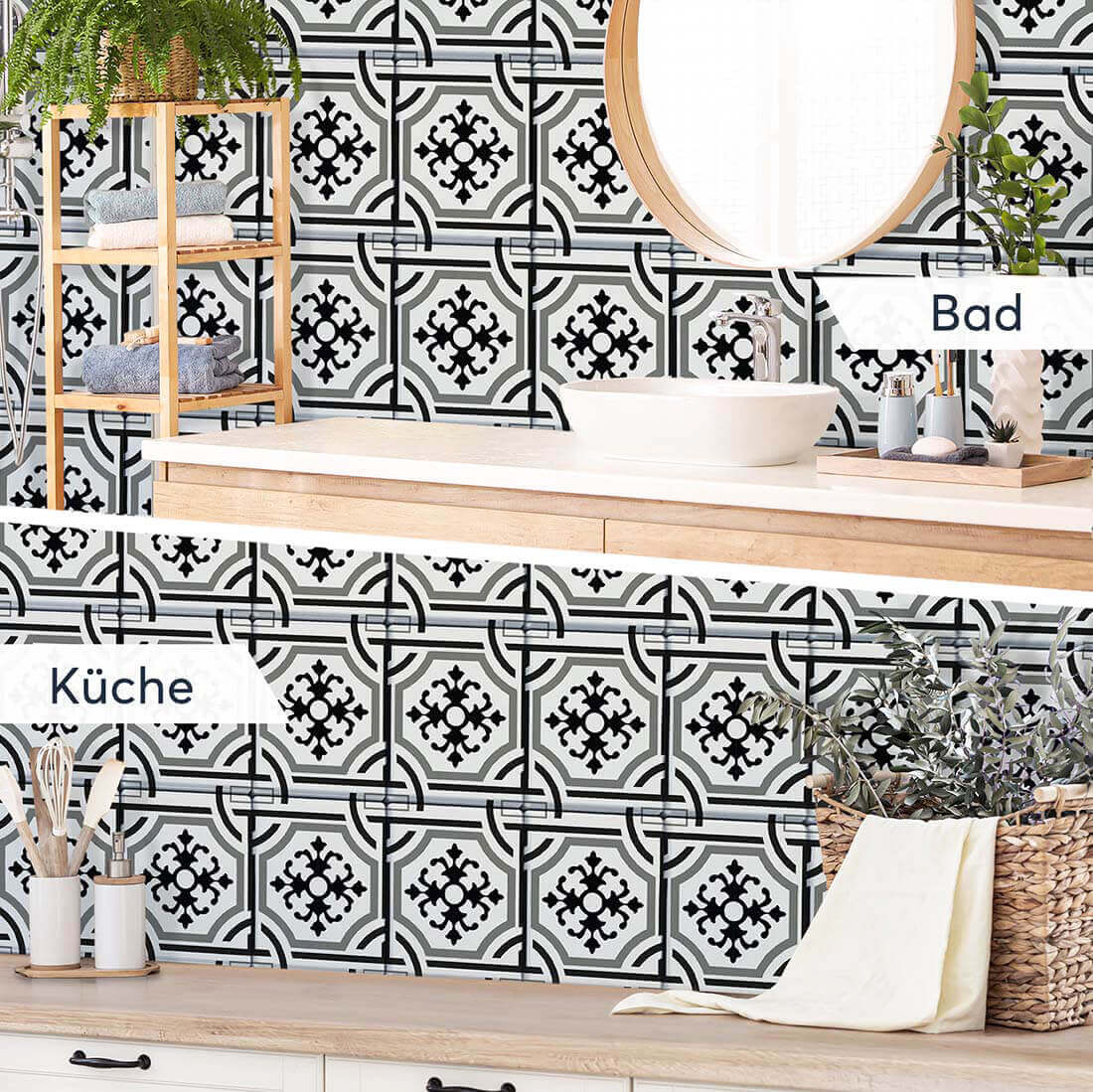 Fliesenaufkleber rechteckig Küche Bad - Grey ornaments
