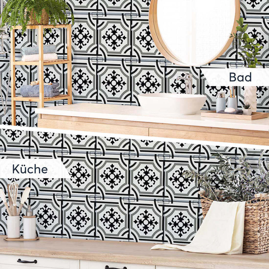 Fliesenaufkleber rechteckig Küche Bad - Grey ornaments