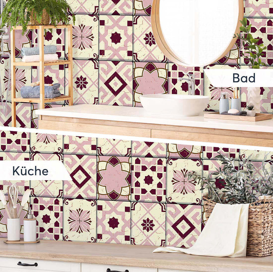 Fliesenaufkleber rechteckig Küche Bad - Mediterranean Tile Set - Red Purple