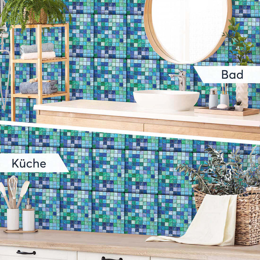 Fliesenaufkleber rechteckig Küche Bad - Mosaik Grün-Blau