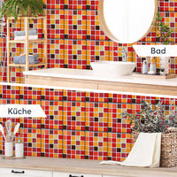 Fliesenaufkleber rechteckig Küche Bad - Mosaik Rot-Orange