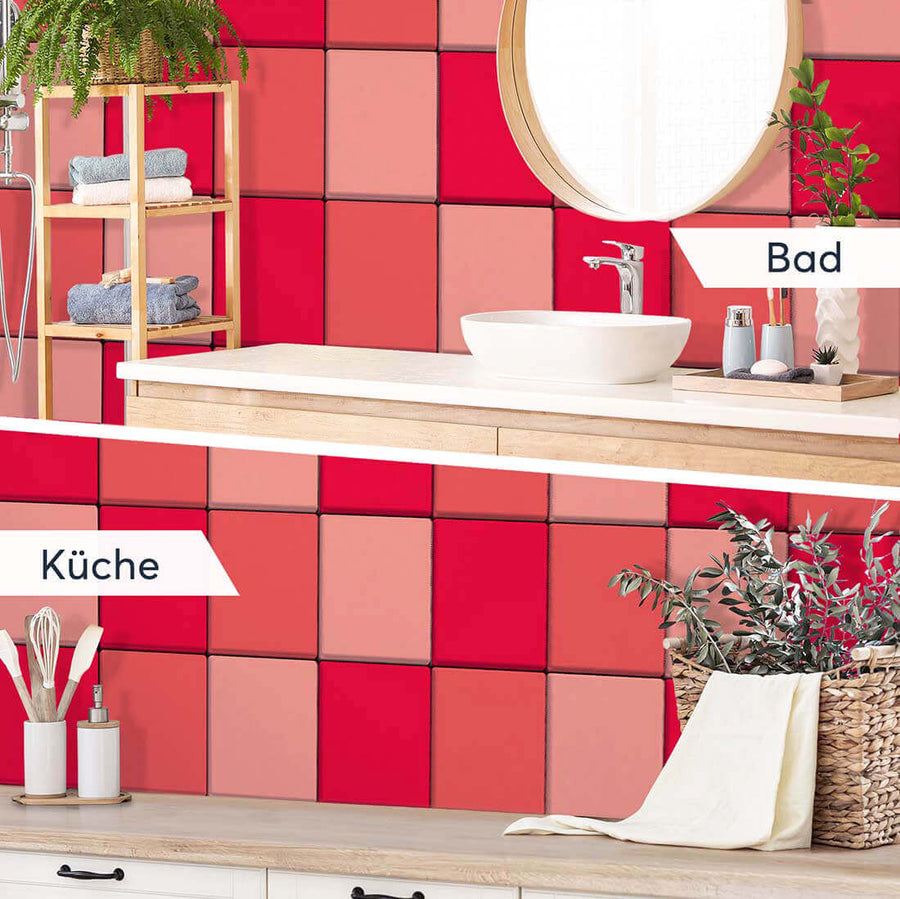 Fliesenaufkleber rechteckig Küche Bad - Rottöne