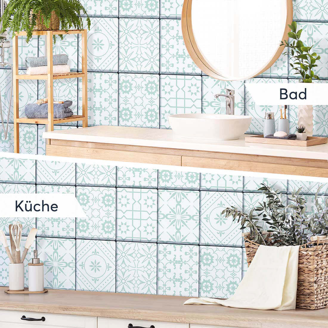 Fliesenaufkleber rechteckig Küche Bad - Türkise Ornamente