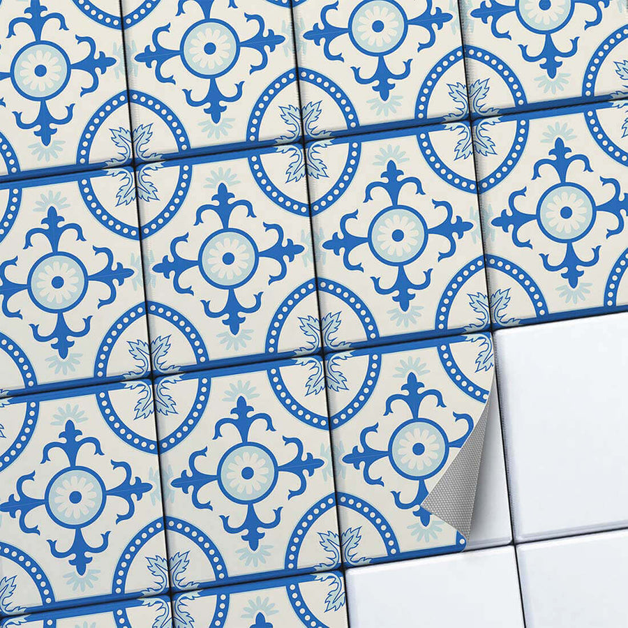 Fliesenaufkleber set rechteckig Küche Main - Blue Pattern Line