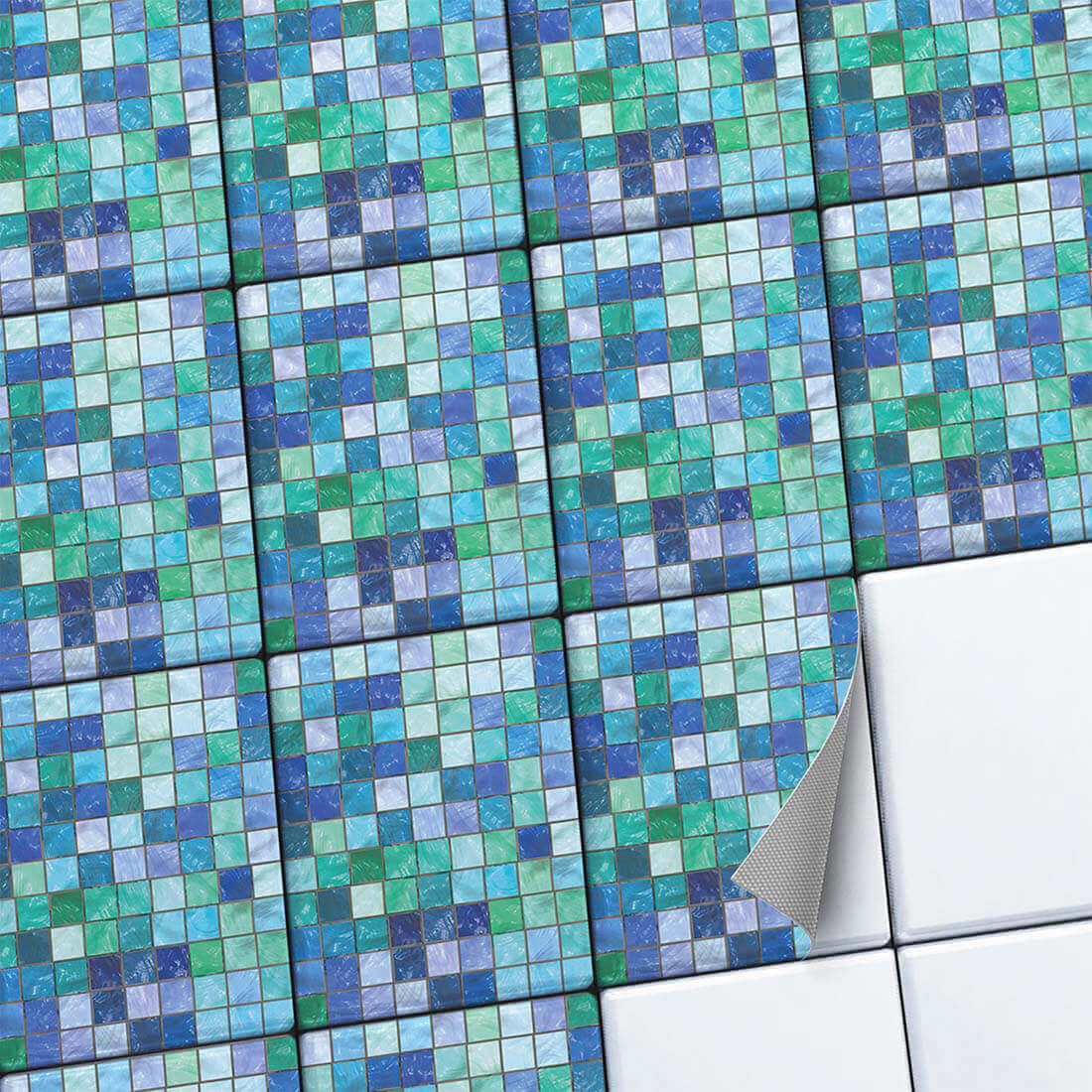 Fliesenaufkleber set rechteckig Küche Main - Mosaik Grün-Blau