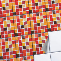 Fliesenaufkleber set rechteckig Küche Main - Mosaik Rot-Orange