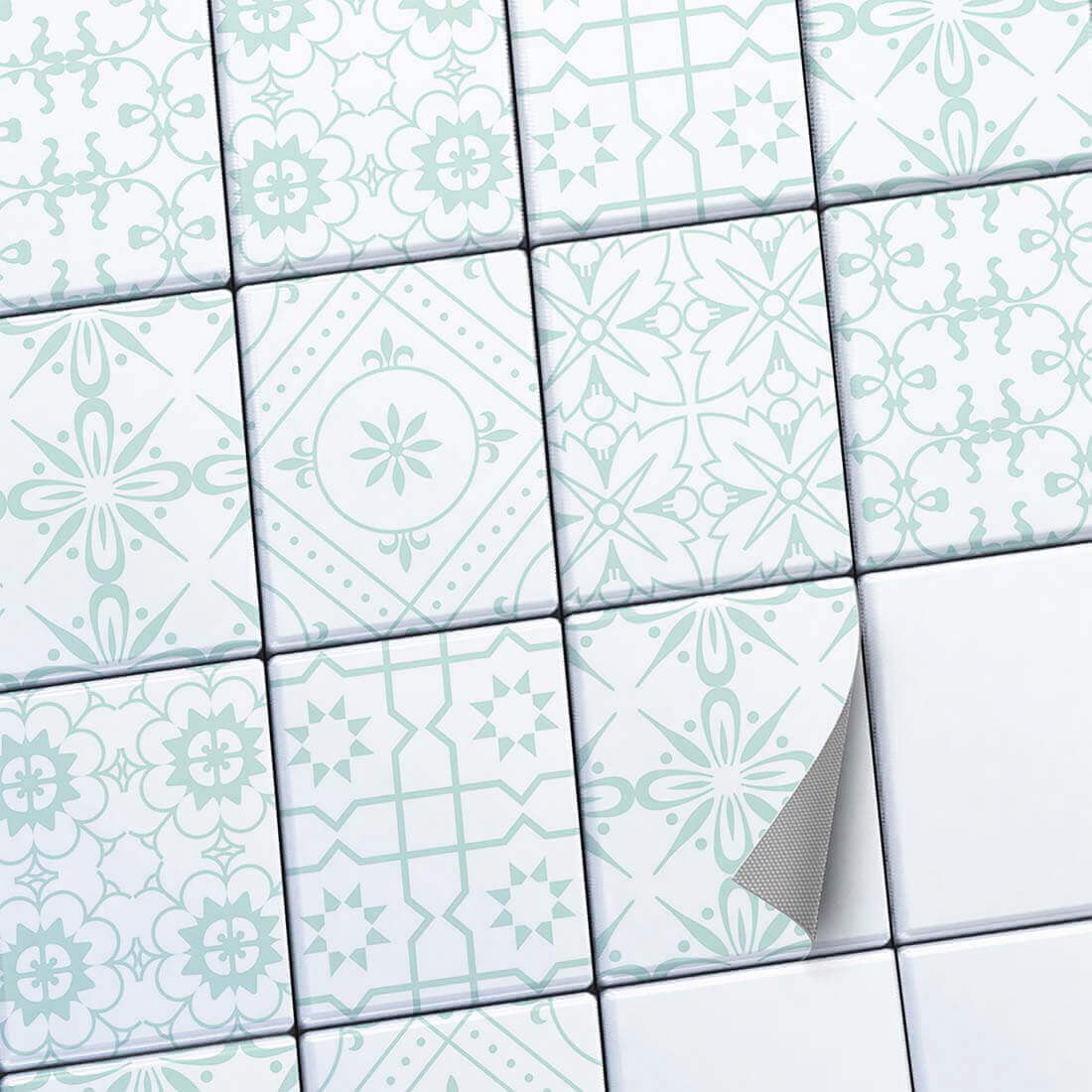 Fliesenaufkleber set rechteckig Küche Main - Türkise Ornamente