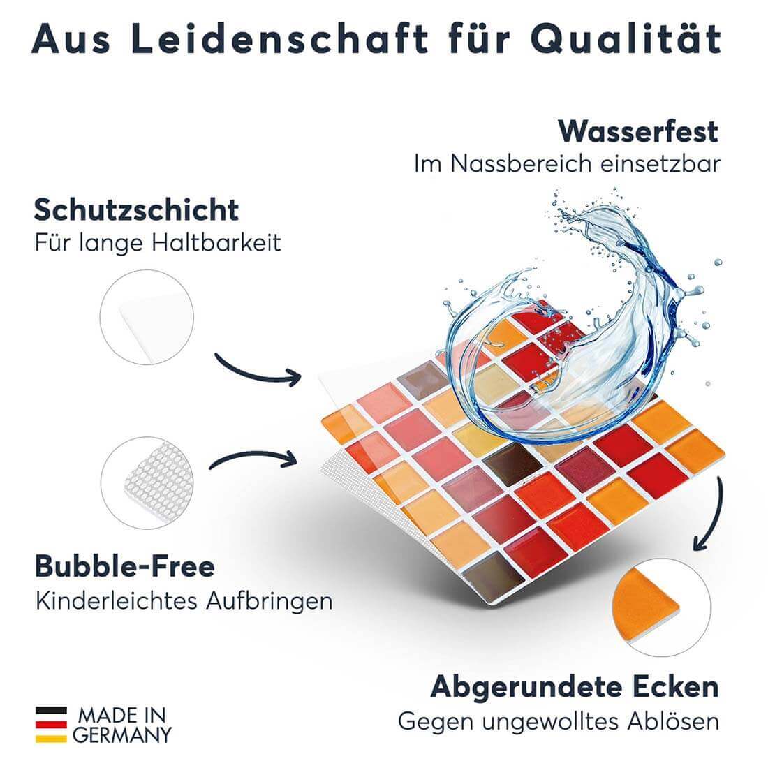 Fliesenfolie rechteckig - Mosaik Rot-Orange - Do-it-yourself - creatisto 