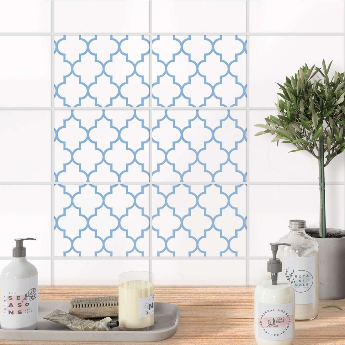 Fliesenfolie 20x15 cm Bad - Retro Pattern - Blau