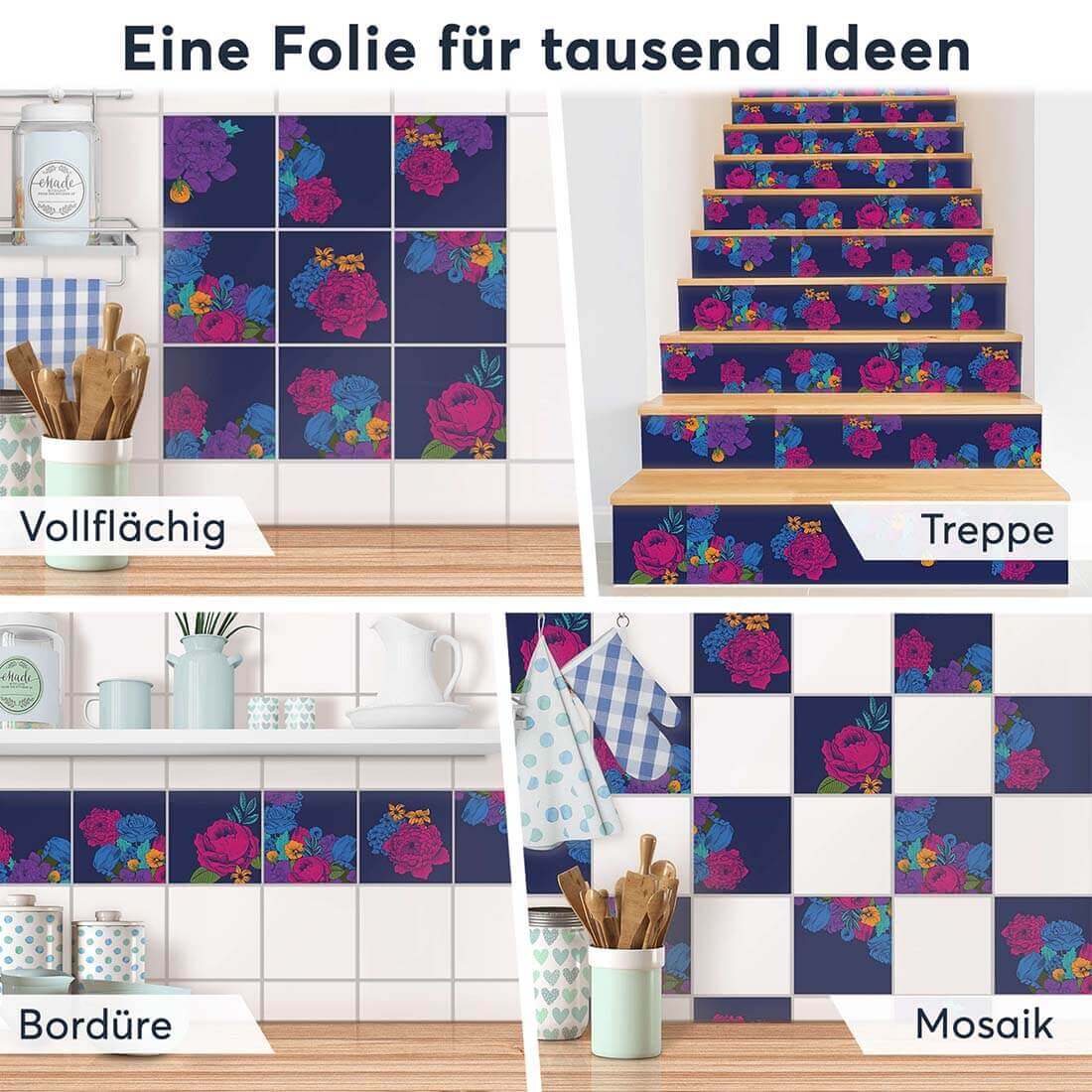 Fliesenaufkleber Selbstklebend Anwendung - Blumenmuster